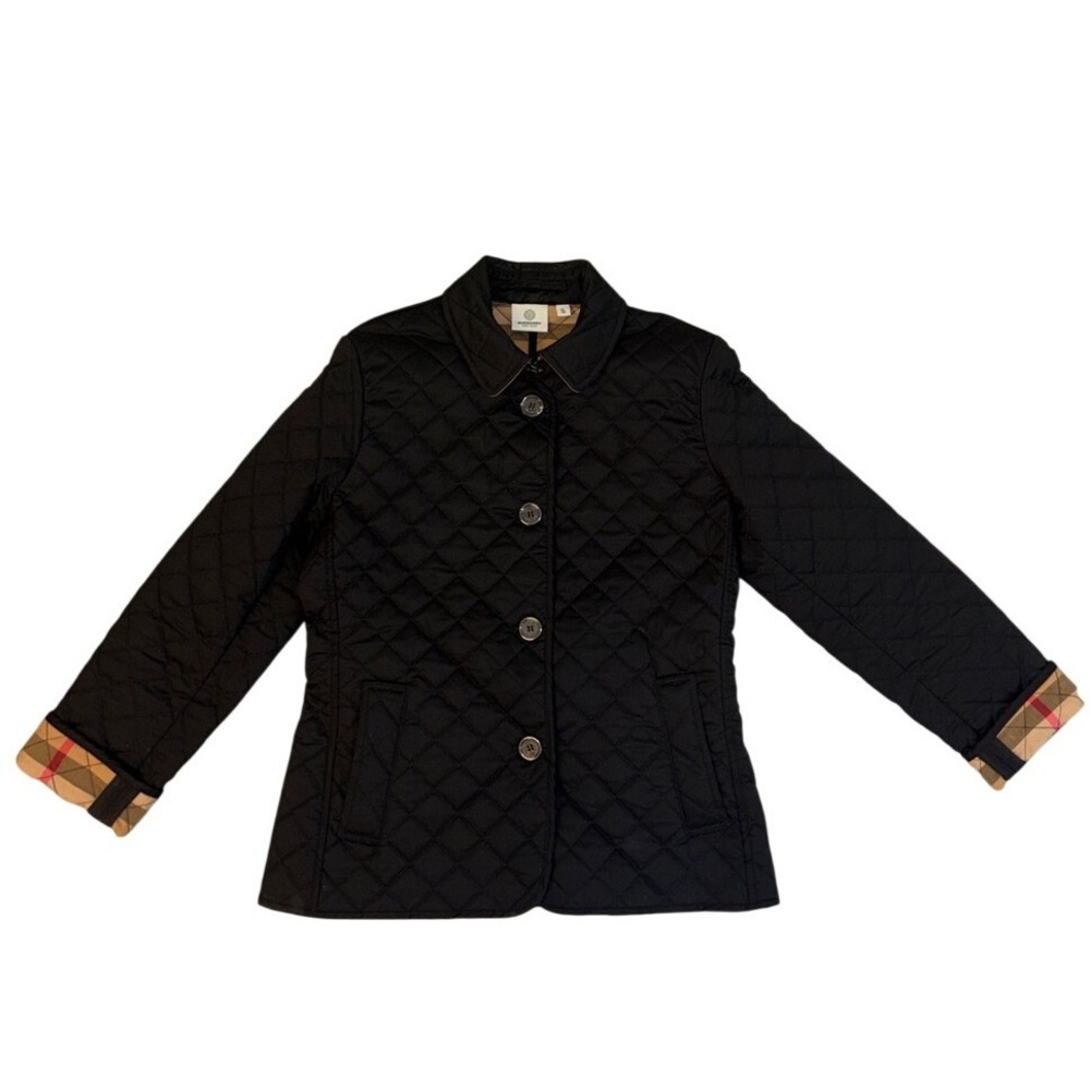 Burberry Black Quilted Jacket Chore coat barn coat Signature Trim lining size XL